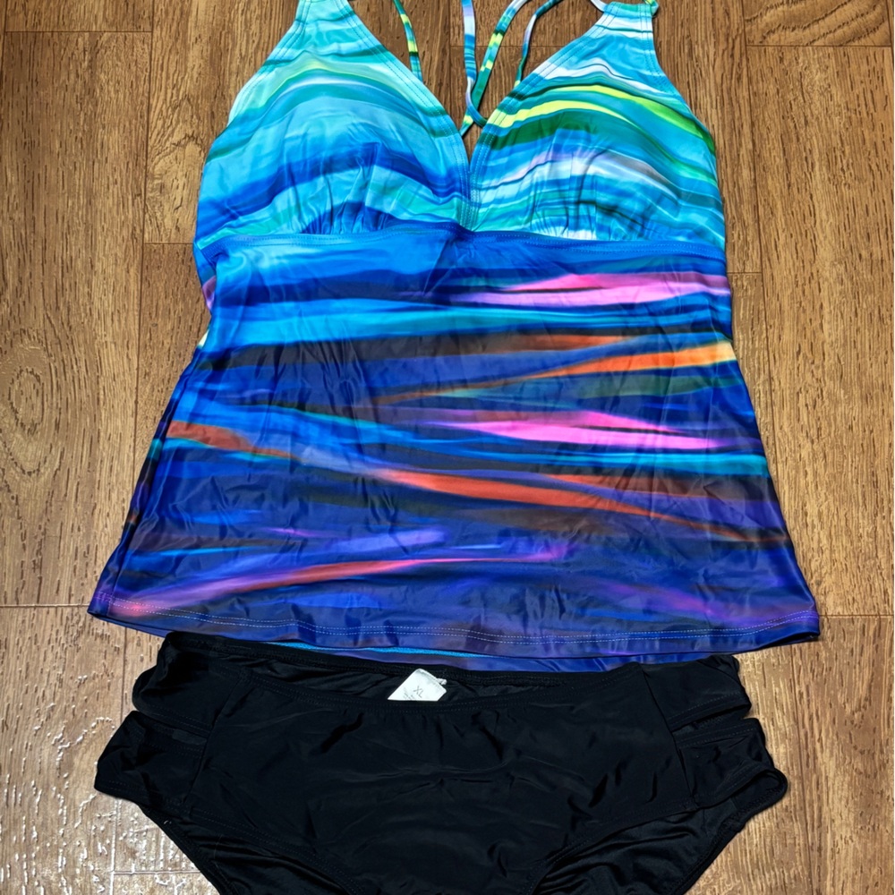 NWOT Colorful Striped Swimsuit 2pc